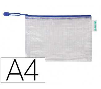 Bolsa multiusos tarifold pvc din a4 apertura superior con cremallera portaboligrafo y correa azul