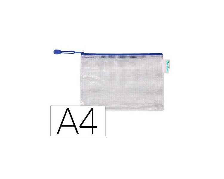 Bolsa multiusos tarifold pvc din a4 apertura superior con cremallera portaboligrafo y correa azul
