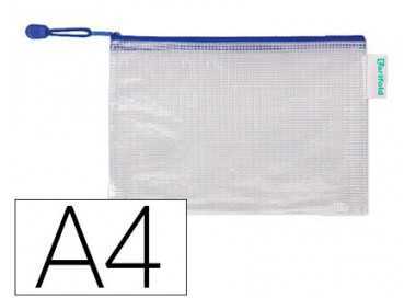 Bolsa multiusos tarifold pvc din a4 apertura superior con cremallera portaboligrafo y correa azul