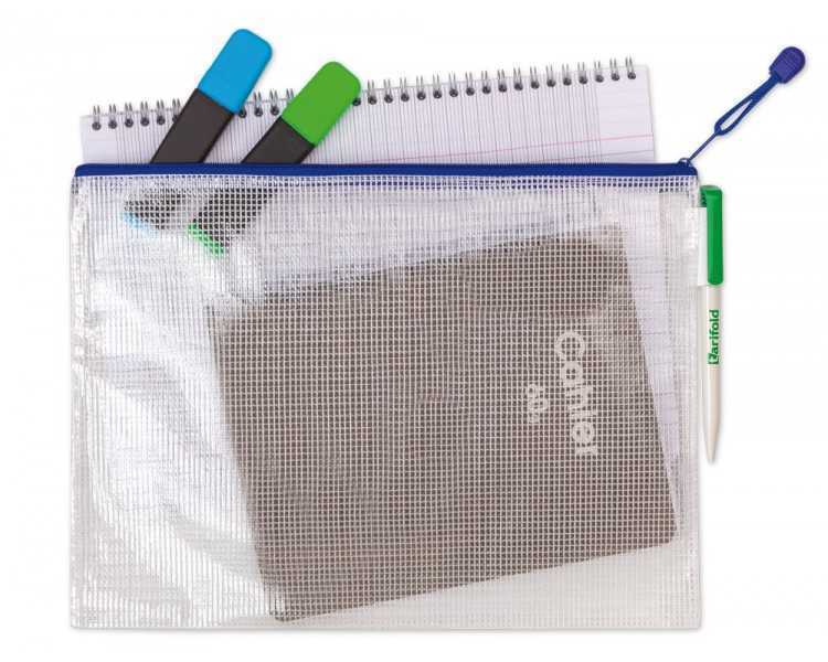 Bolsa multiusos tarifold pvc din a4 apertura superior con cremallera portaboligrafo y correa azul
