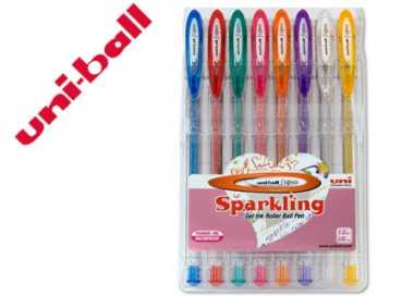 Boligrafo uni ball um-120 signo 0,7 mm tinta gel estuche de 8 colores con purpurina