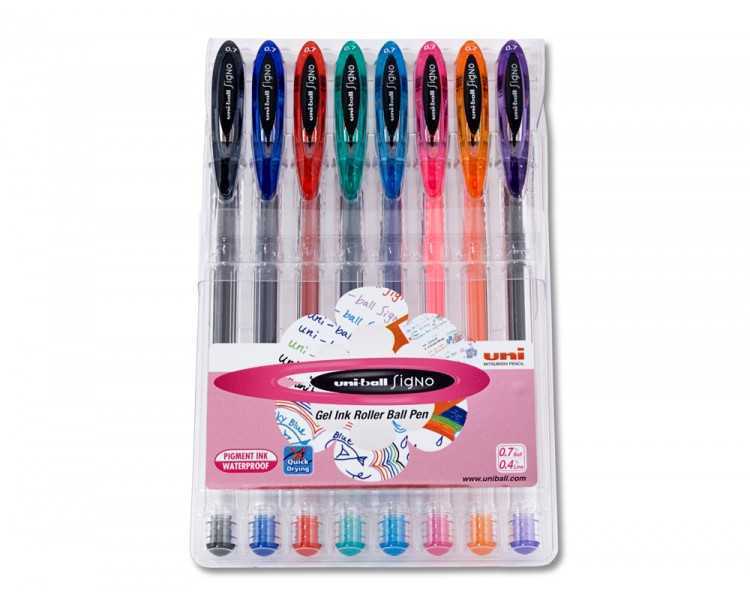 Boligrafo uni ball um-120 signo 0,7 mm tinta gel estuche de 8 colores basicos