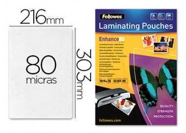 Bolsa de plastificar fellowes brillo din a4 80 mc pack 25 unidades