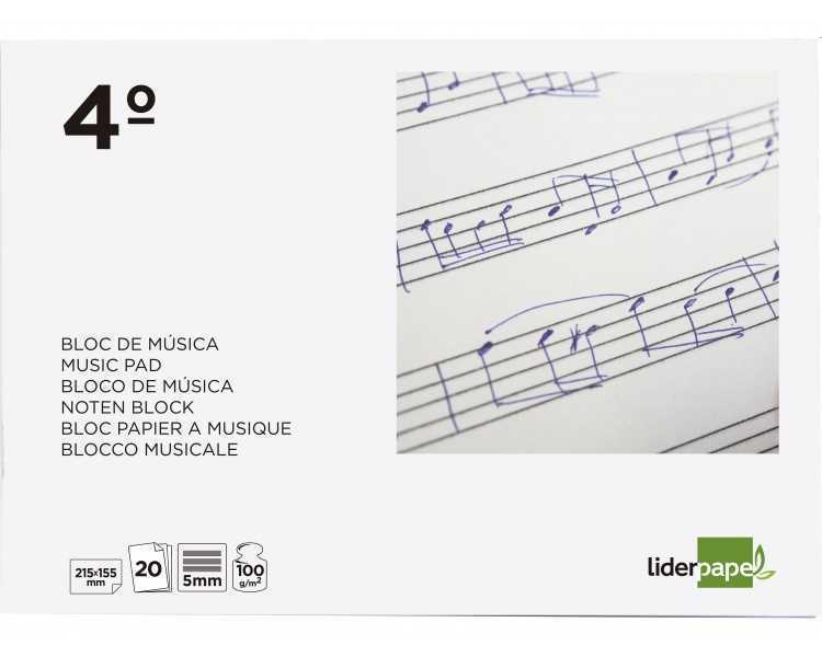 Bloc musica liderpapel pentagrama 5mm cuarto 20 hojas 100g/m2 grapado