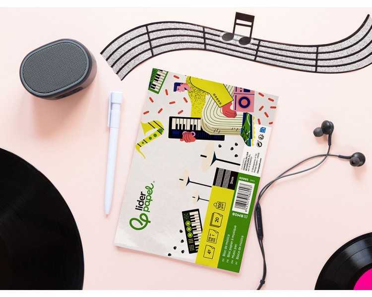 Bloc musica liderpapel pentagrama 5mm cuarto 20 hojas 100g/m2 grapado