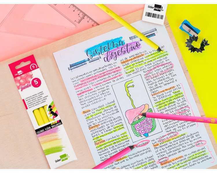 Lapices fluorescente liderpapel jumbo neon amarillo