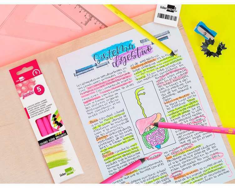 Lapices fluorescente liderpapel jumbo neon rosa