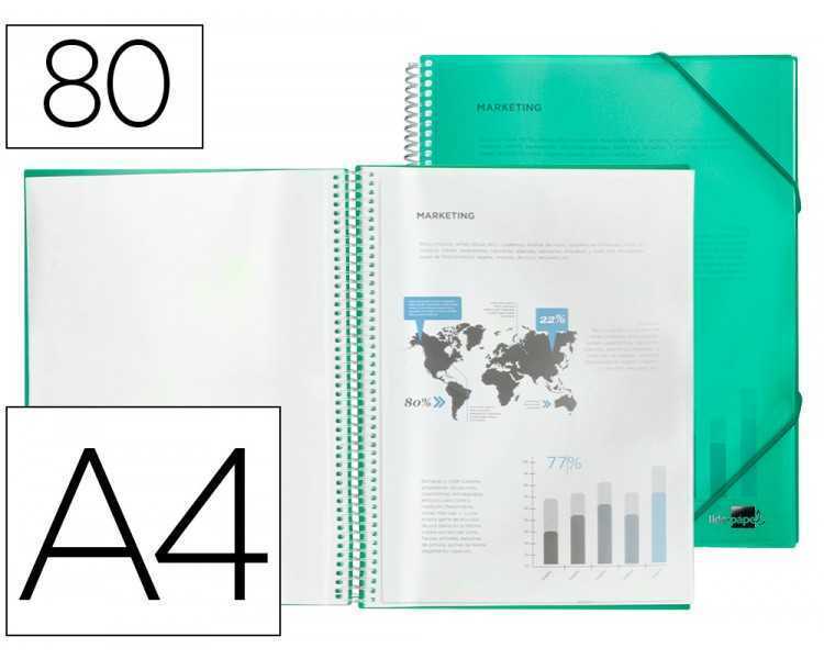 Carpeta liderpapel escaparate con espiral 80 fundas polipropileno din a4 verde