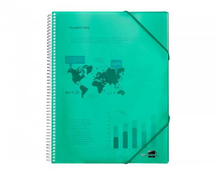 Carpeta liderpapel escaparate con espiral 80 fundas polipropileno din a4 verde