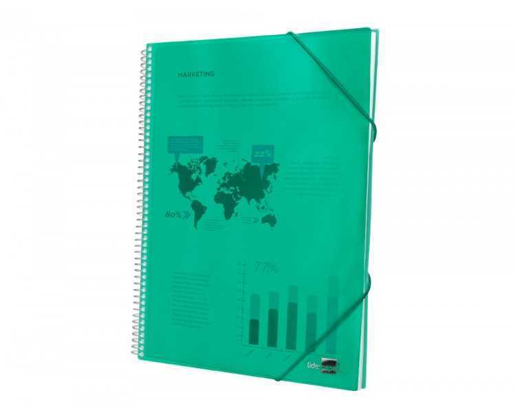 Carpeta liderpapel escaparate con espiral 80 fundas polipropileno din a4 verde