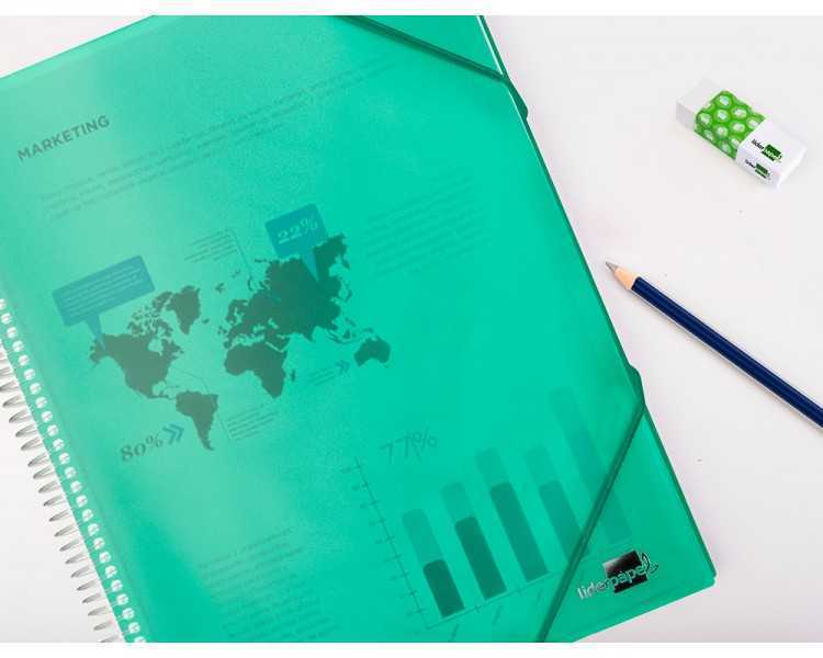 Carpeta liderpapel escaparate con espiral 80 fundas polipropileno din a4 verde