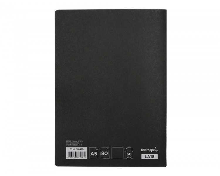 Libreta liderpapel tapa negra a5 80 hojas 60g/m2 liso con doble margen