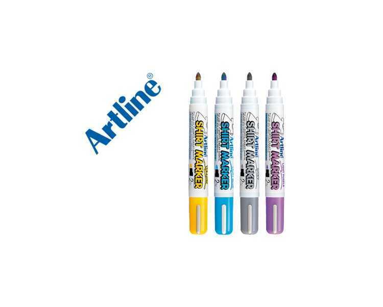 Rotulador artline camiseta ekt-2 amarillo gris celeste y violeta punta redonda 2 mm usoen camiseta caja de 4 unidades
