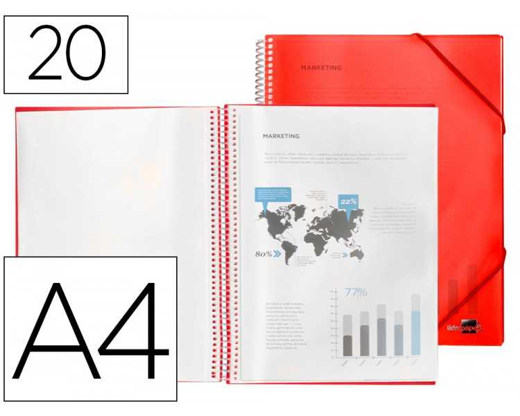 Carpeta liderpapel escaparate con espiral 20 fundas polipropileno din a4 rojo