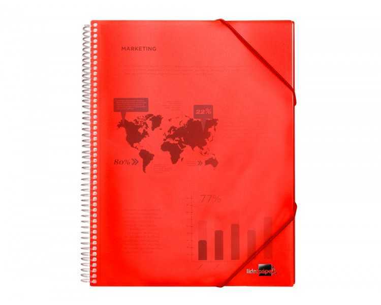 Carpeta liderpapel escaparate con espiral 20 fundas polipropileno din a4 rojo