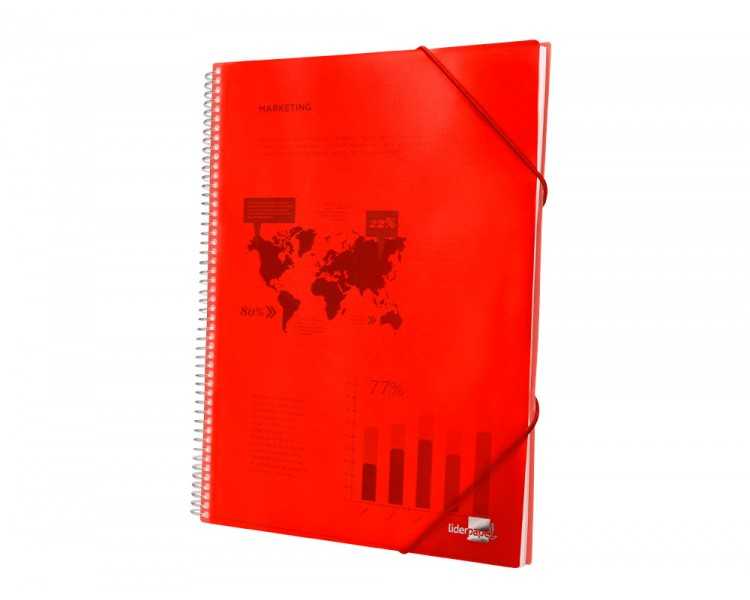 Carpeta liderpapel escaparate con espiral 20 fundas polipropileno din a4 rojo