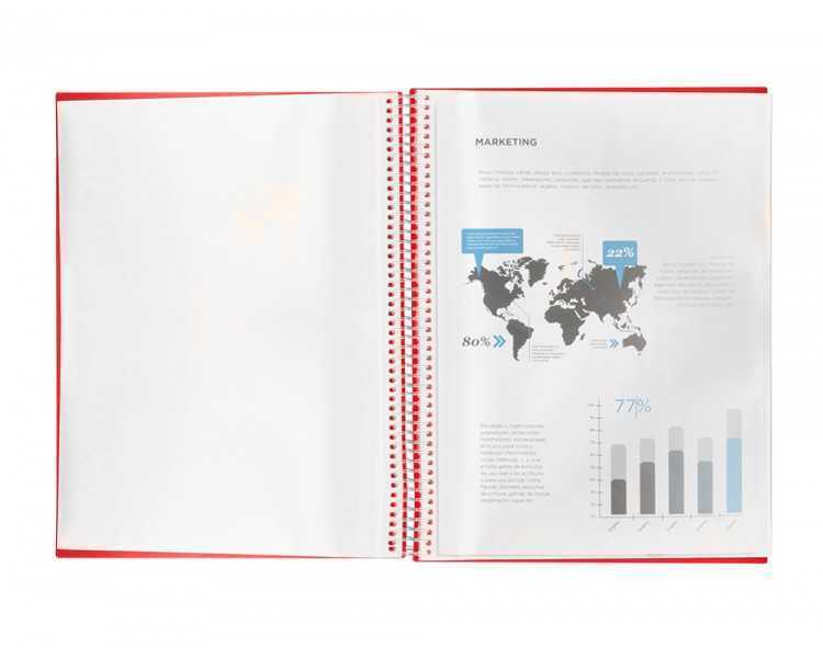 Carpeta liderpapel escaparate con espiral 20 fundas polipropileno din a4 rojo