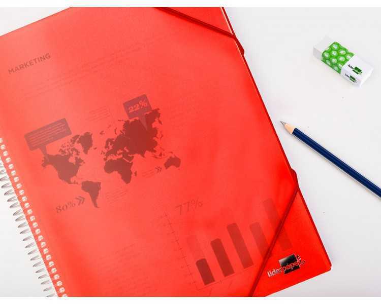Carpeta liderpapel escaparate con espiral 20 fundas polipropileno din a4 rojo