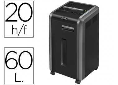 Destructora de documentos fellowes 225ci capacidad de corte 24 h destruye grapas clips cd y tarjetas 60 litros