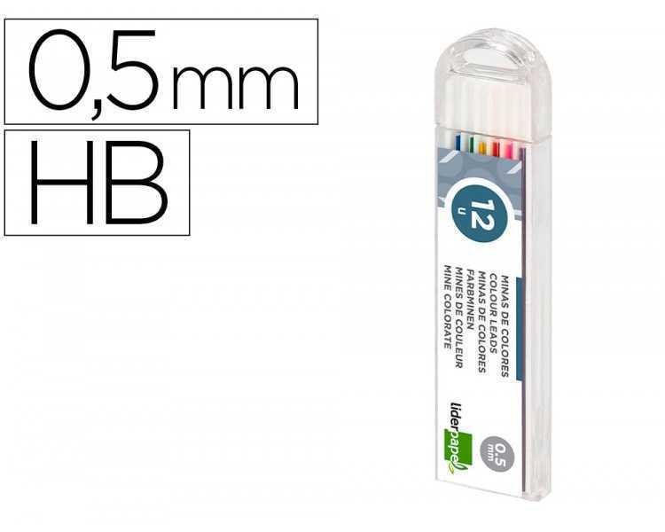 Minas liderpapel colores surtidos 0,5 mm estuche de 12 minas