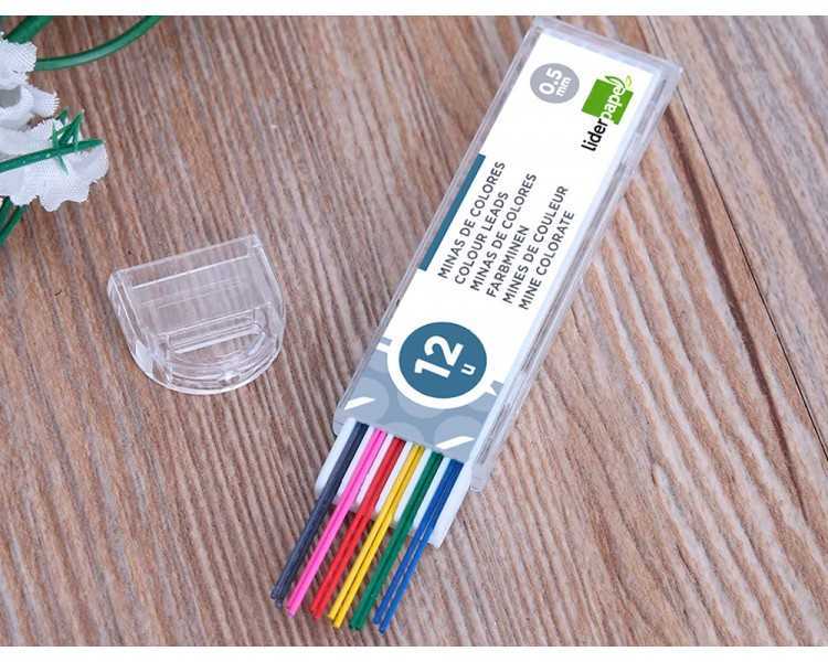 Minas liderpapel colores surtidos 0,5 mm estuche de 12 minas