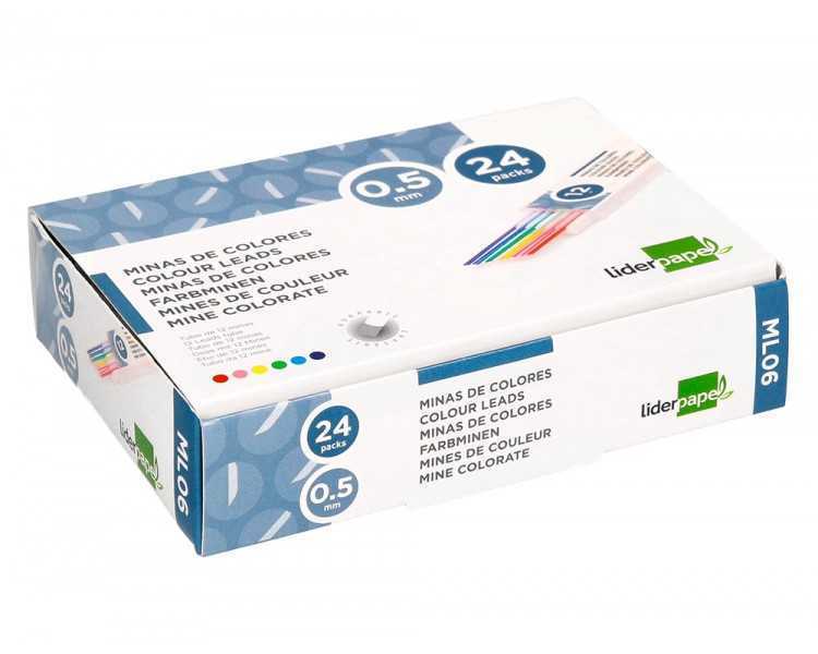 Minas liderpapel colores surtidos 0,5 mm estuche de 12 minas