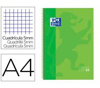Bloc espiral oxford tapa extradura microperforado din a4 80 hojas cuadros 5mm color verde