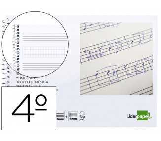 Bloc musica liderpapel combi pentagrama 3mm mas cuadricula de 4mm para anotaciones cuarto20 hojas 100g/m2