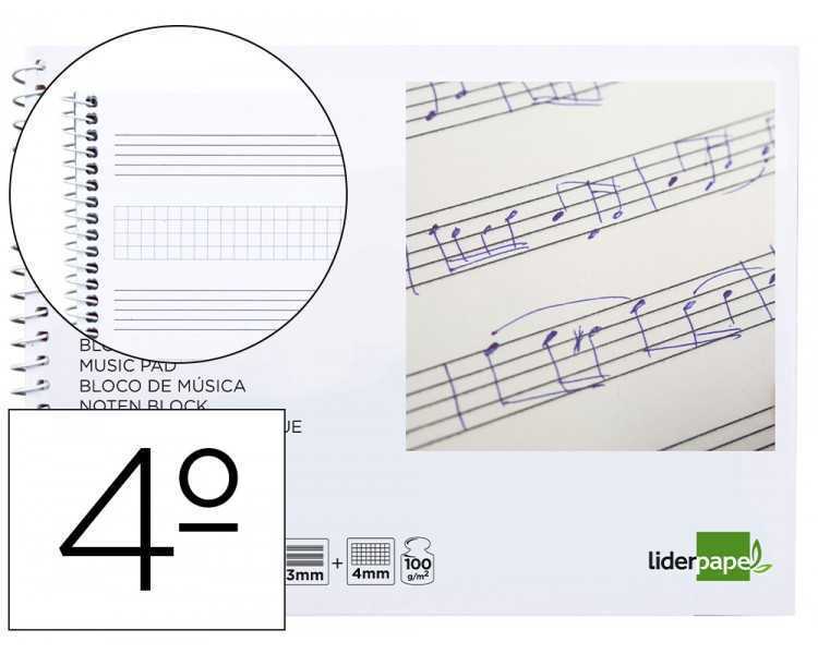 Bloc musica liderpapel combi pentagrama 3mm mas cuadricula de 4mm para anotaciones cuarto20 hojas 100g/m2