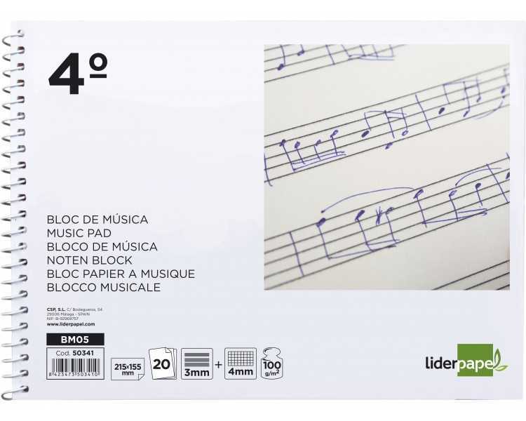 Bloc musica liderpapel combi pentagrama 3mm mas cuadricula de 4mm para anotaciones cuarto20 hojas 100g/m2