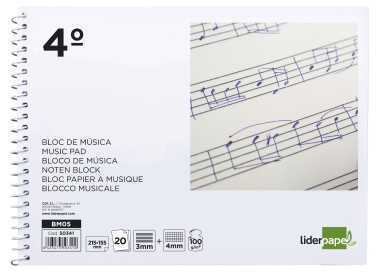 Bloc musica liderpapel combi pentagrama 3mm mas cuadricula de 4mm para anotaciones cuarto20 hojas 100g/m2