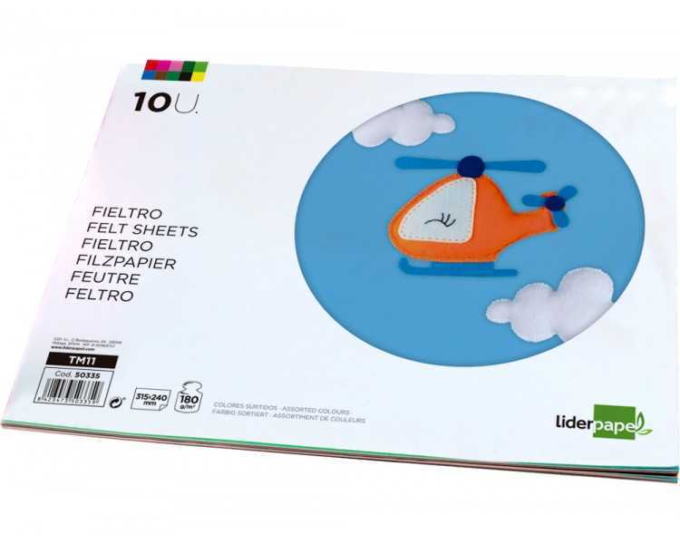 Bloc trabajos manuales liderpapel fieltro 240x315mm 10 hojas colores surtidos