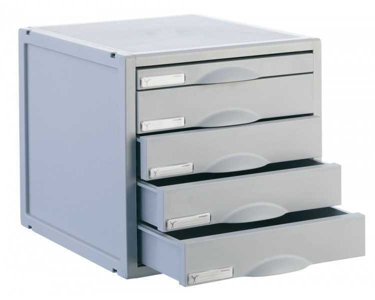 Fichero cajones de sobremesa archisystem 356x316x303 mm 5 cajones color gris 4 de 52mm y 1 de 22mm