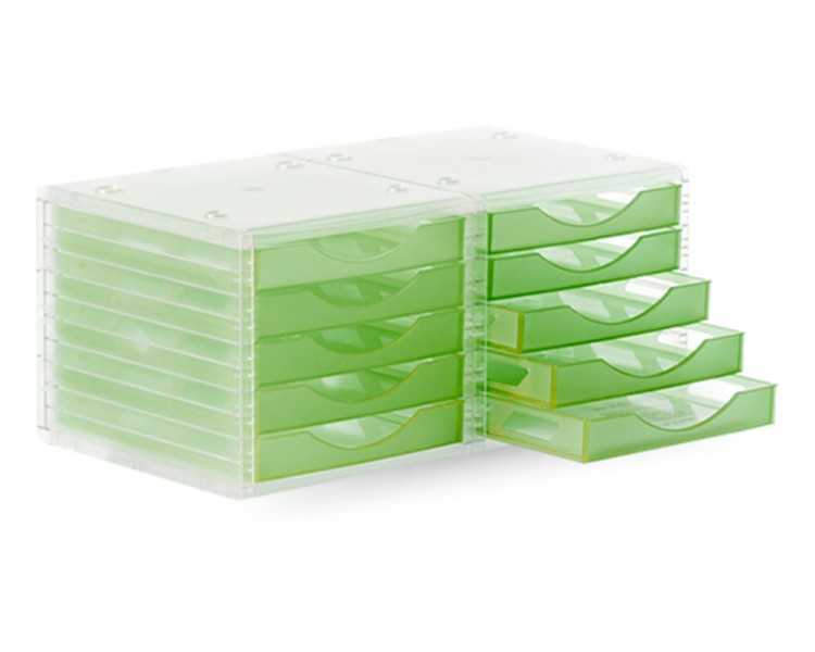 Fichero cajones de sobremesa archivo 2000 340x270x260 mm apilables 5 cajones verde kiwi translucido