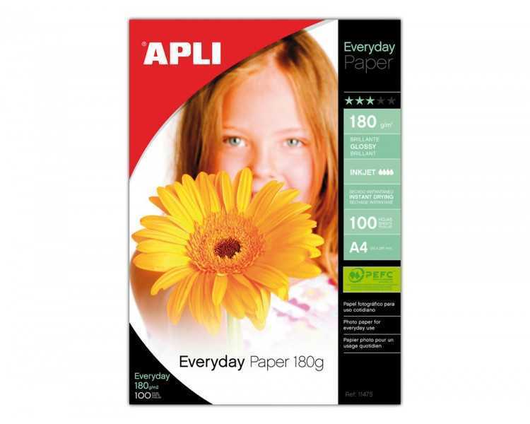 Papel fotografico apli glossy din a4 pack 100 hojas de 180 gr