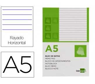 Bloc notas liderpapel horizontal a5 80 hojas 60g/m2 perforado