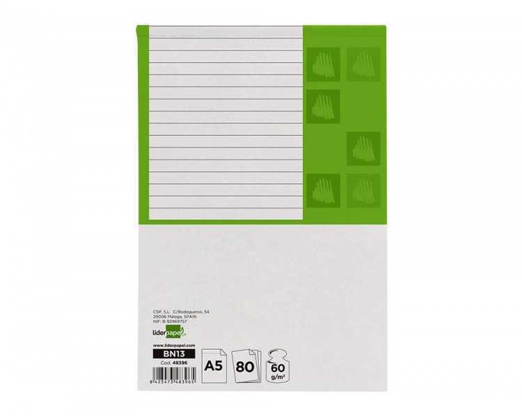 Bloc notas liderpapel horizontal a5 80 hojas 60g/m2 perforado
