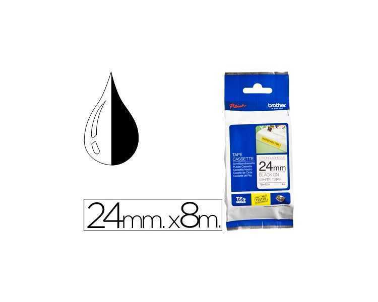 Cinta brother tzes251 blanco-negro 24mm longitud 8 mt superadhesiva