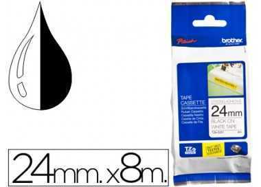 Cinta brother tzes251 blanco-negro 24mm longitud 8 mt superadhesiva