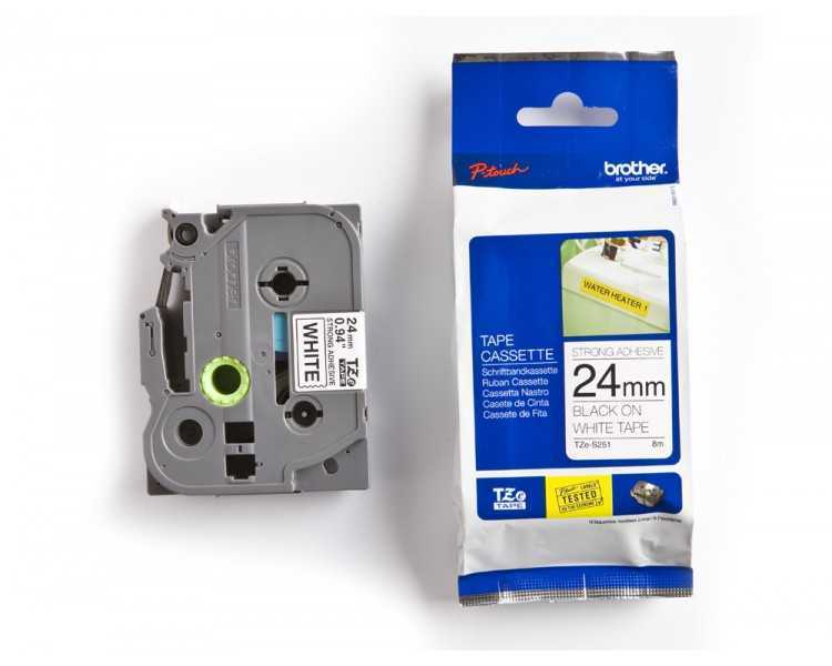 Cinta brother tzes251 blanco-negro 24mm longitud 8 mt superadhesiva