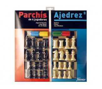 Parchis con ajedrez tablero grande 4 jugadores 41x40x4,8 cm