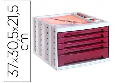 Fichero cajones de sobremesa archivo 2000 305x370x215 mm bandeja organizadora superior 5 cajones burdeos opaco