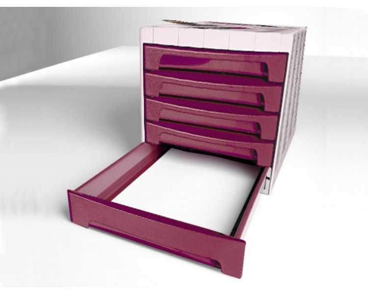 Fichero cajones de sobremesa archivo 2000 305x370x215 mm bandeja organizadora superior 5 cajones burdeos opaco