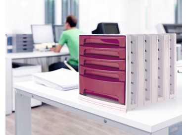 Fichero cajones de sobremesa archivo 2000 305x370x215 mm bandeja organizadora superior 5 cajones burdeos opaco
