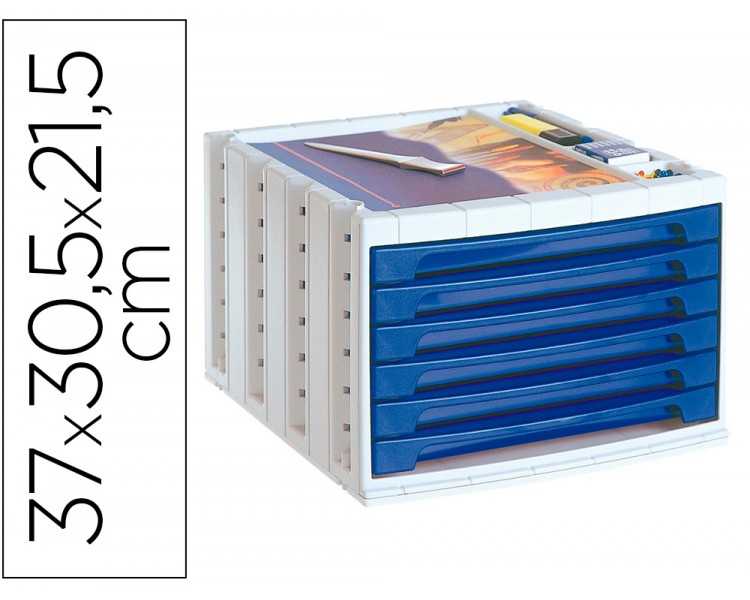 Fichero cajones de sobremesa archivo 2000 305x370x215 mm bandeja organizadora superior 5 cajones azul opaco