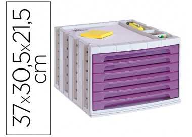 Fichero cajones de sobremesa archivo 2000 305x370x215 mm bandeja organizadora superior 6 cajones violeta translucido