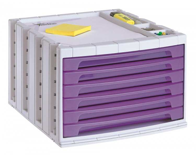 Fichero cajones de sobremesa archivo 2000 305x370x215 mm bandeja organizadora superior 6 cajones violeta translucido