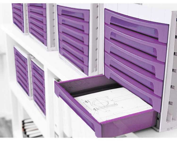 Fichero cajones de sobremesa archivo 2000 305x370x215 mm bandeja organizadora superior 6 cajones violeta translucido