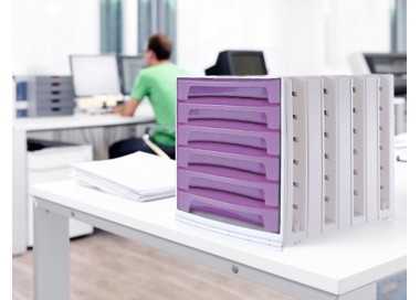 Fichero cajones de sobremesa archivo 2000 305x370x215 mm bandeja organizadora superior 6 cajones violeta translucido