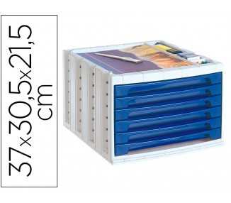 Fichero cajones de sobremesa archivo 2000 305x370x215 mm bandeja organizadora superior 6 cajones azul opaco